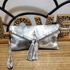 Sondra Roberts Silver Clutch with Tassels